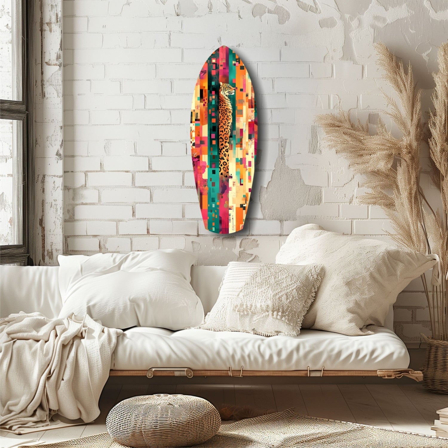 Leopard on Color Block Mosaic Glass Wall Art