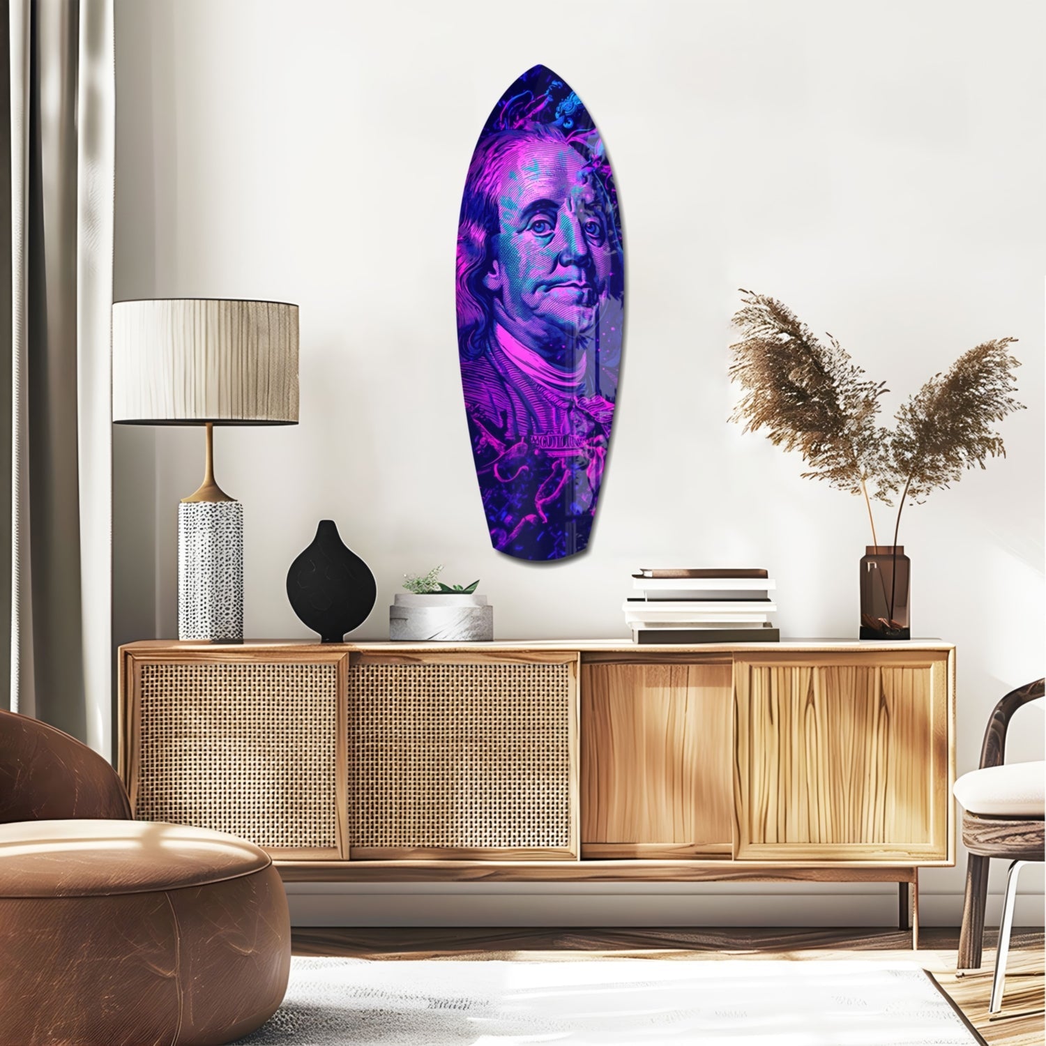 Magenta Ultraviolet Banknote Portrait Glass Wall Art