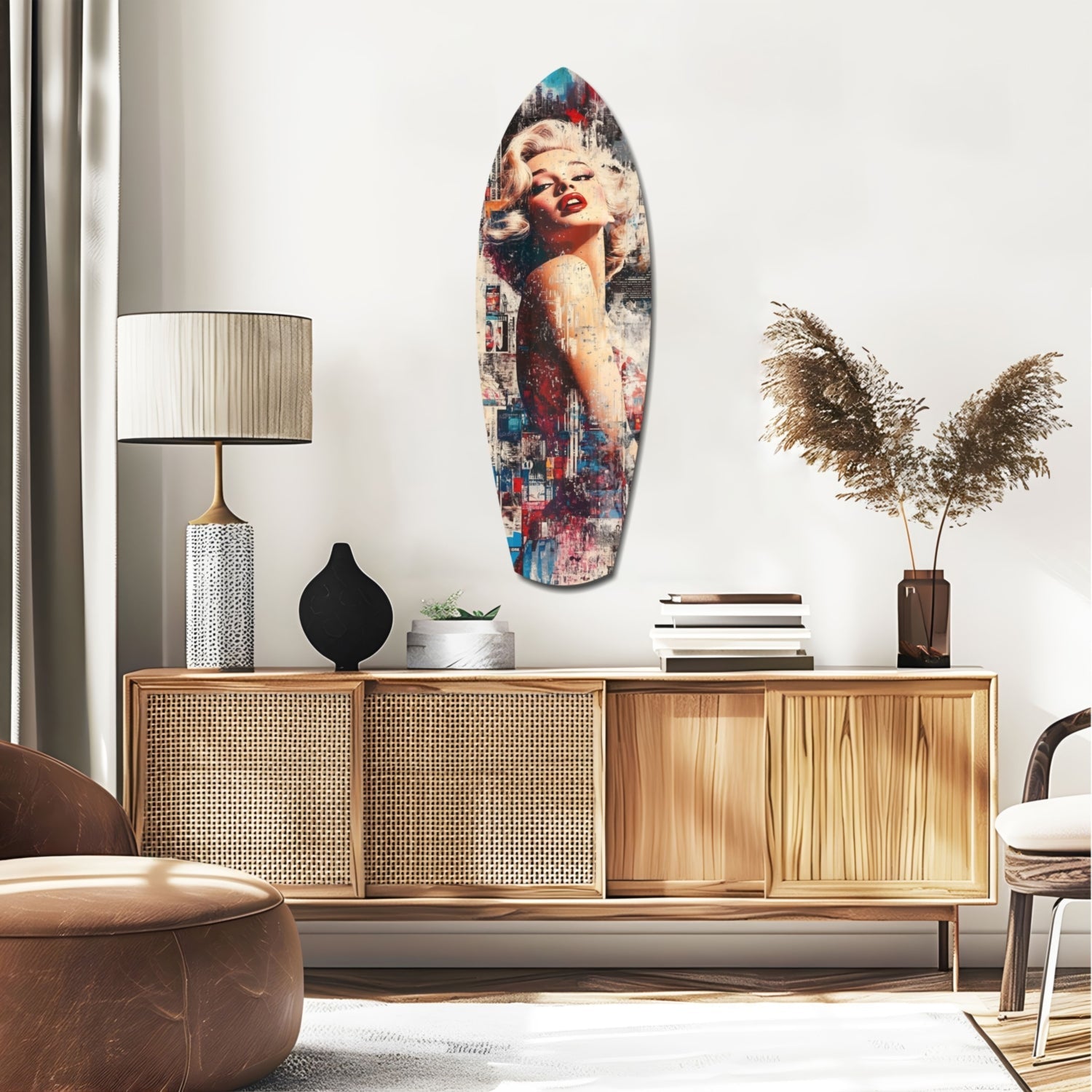 Collage Blonde Glamour Red Lips Glass Wall Art