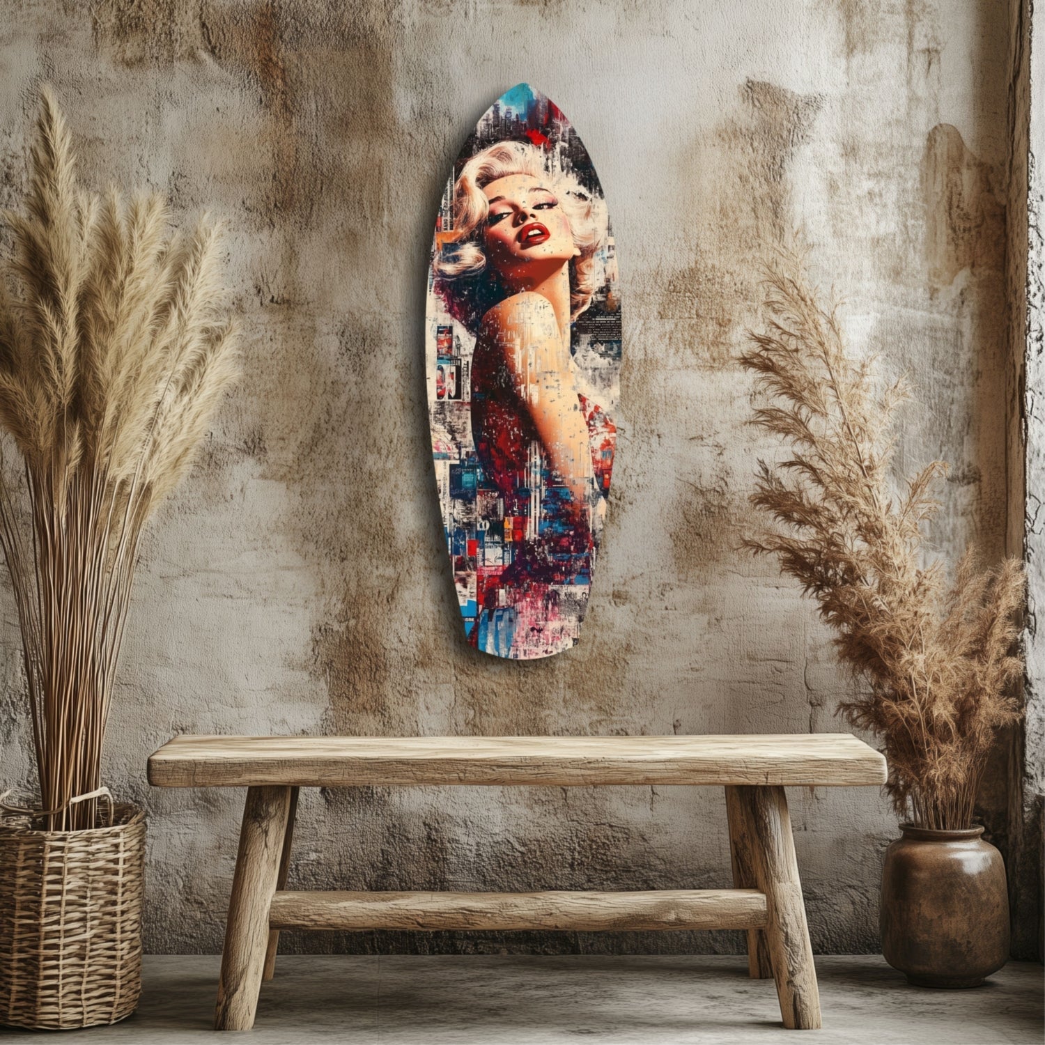Collage Blonde Glamour Red Lips Glass Wall Art