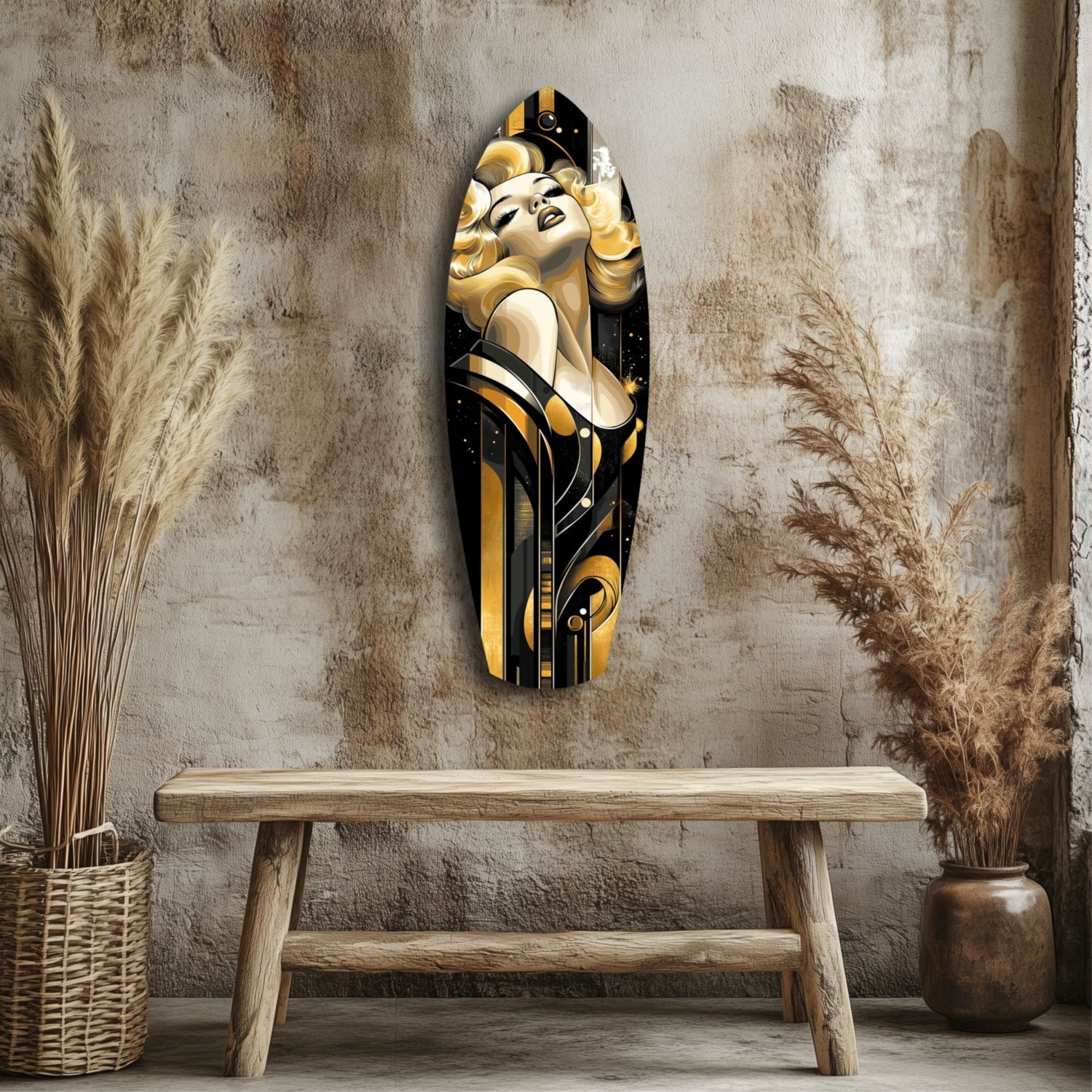 Golden Blonde Bombshell Glass Wall Art