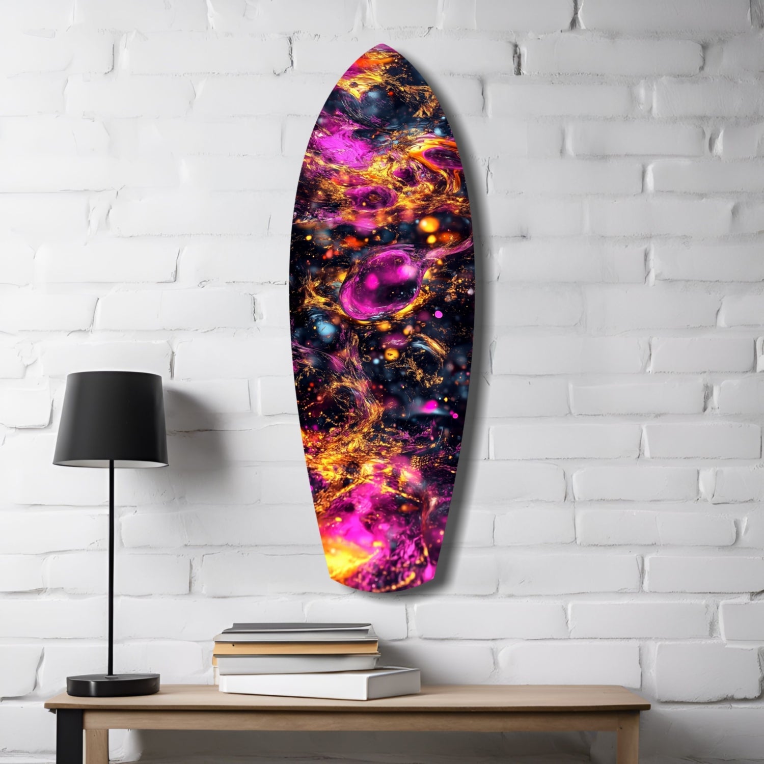 Magenta Gold Cosmic Bubbles Surfboard Glass Wall Art