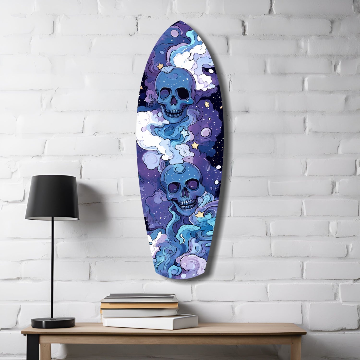 Indigo Cloud Skulls Surfboard Glass Wall Art