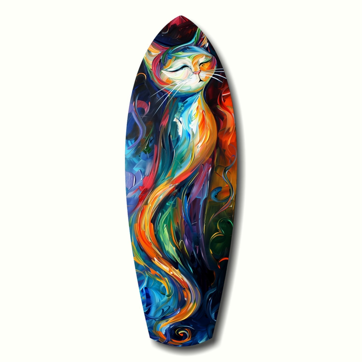 Colorful Swirl Cat Surfboard Glass Wall Art