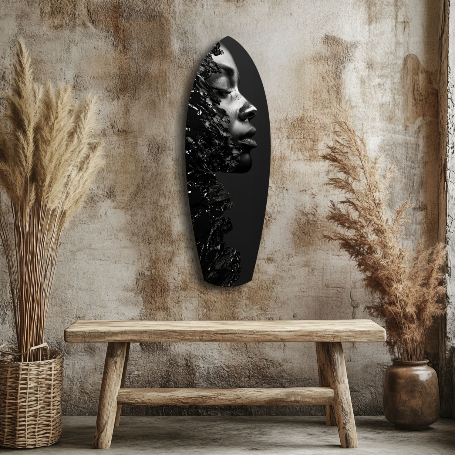 Black Splash Profile Surfboard Glass Wall Art