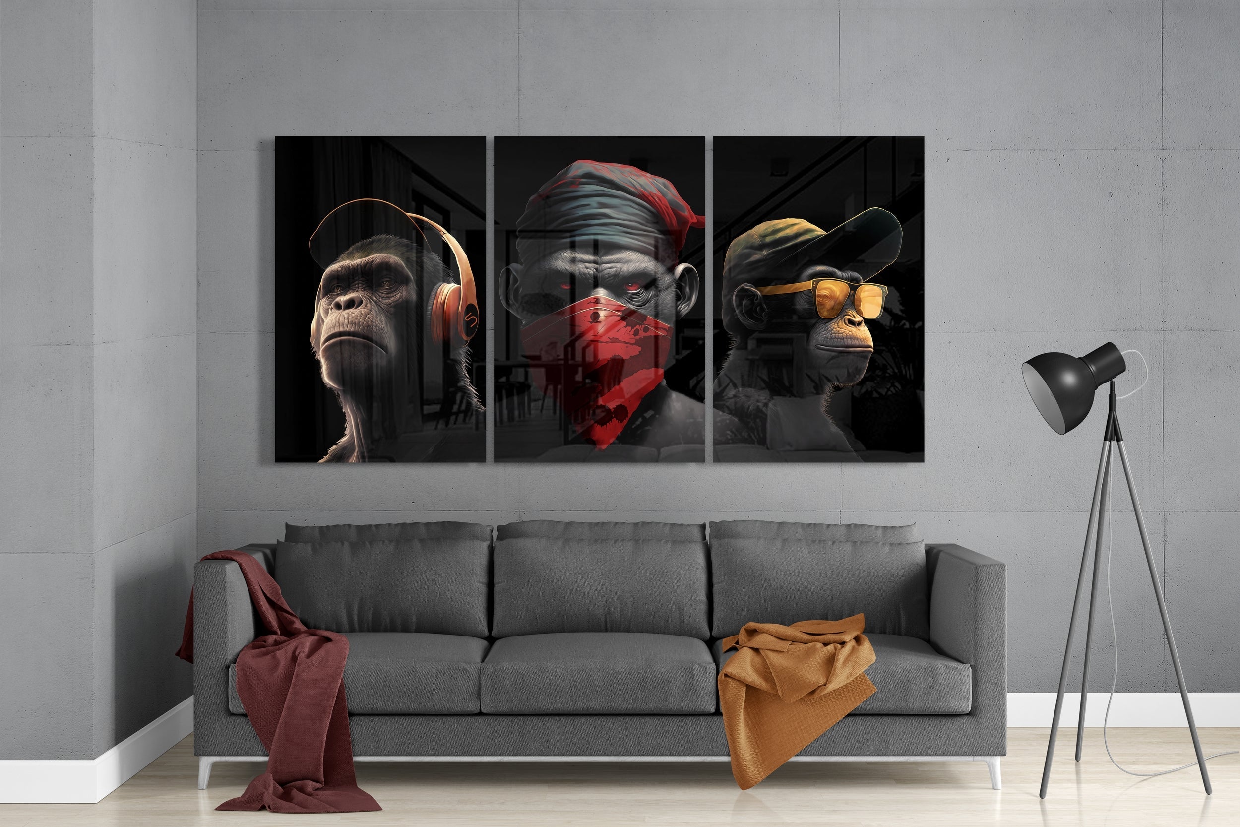 3 Wise Monkeys Mega Glass Wall Art