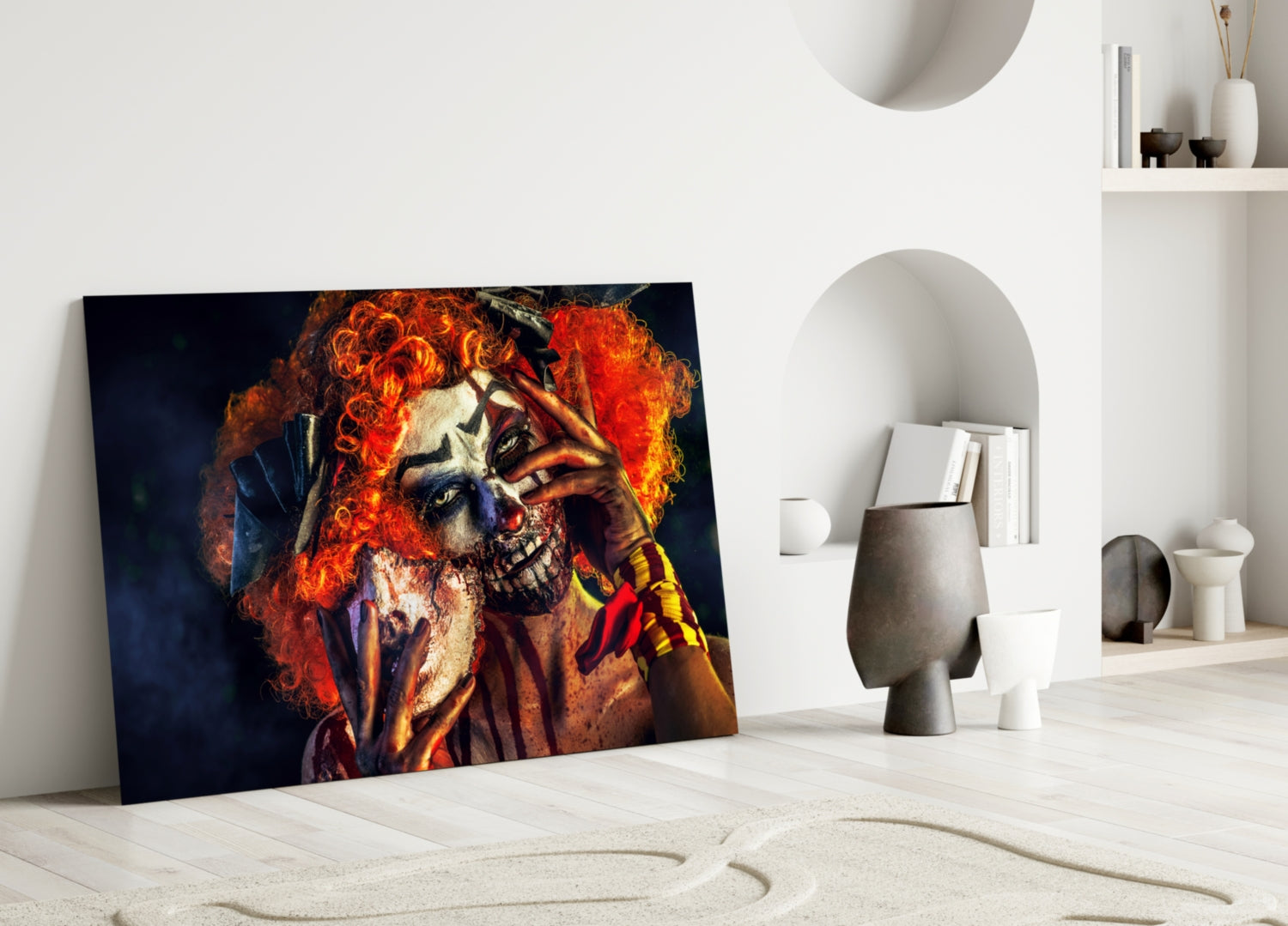 Fiery Wig Scary Clown Glass Wall Art