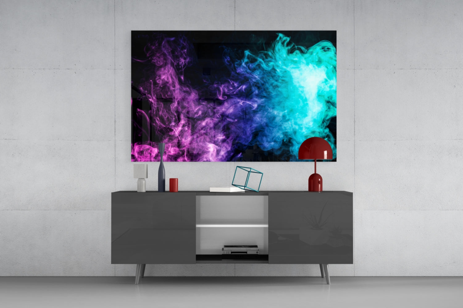 Pink to Turquoise Smoke Burst Glass Wall Art