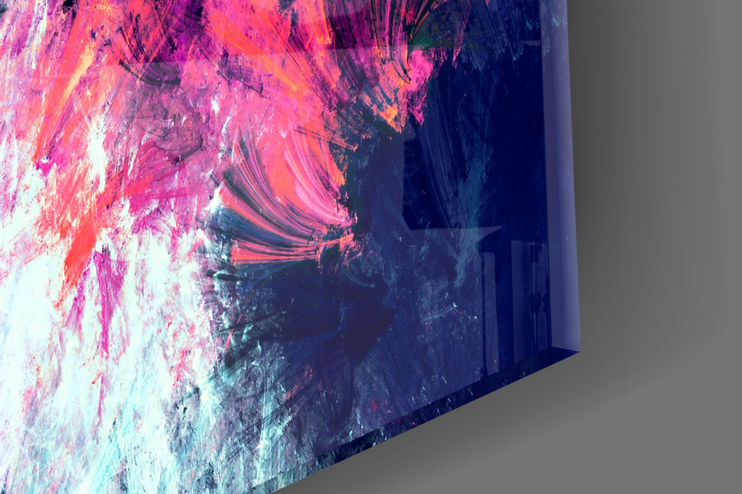 Teal Pink Feathered Splash Glass Wall Art