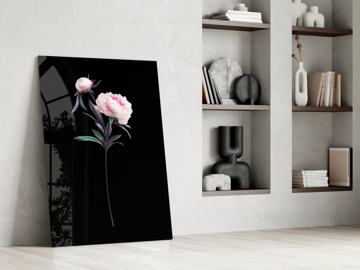 Pink Peony Botanical Study Glass Wall Art