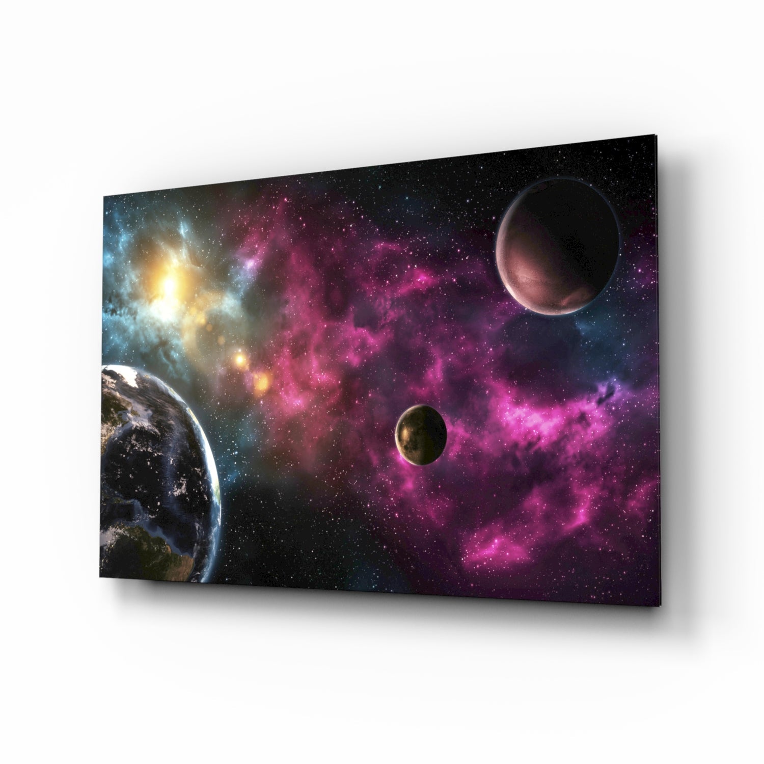 Pink Nebula Planets Glass Wall Art