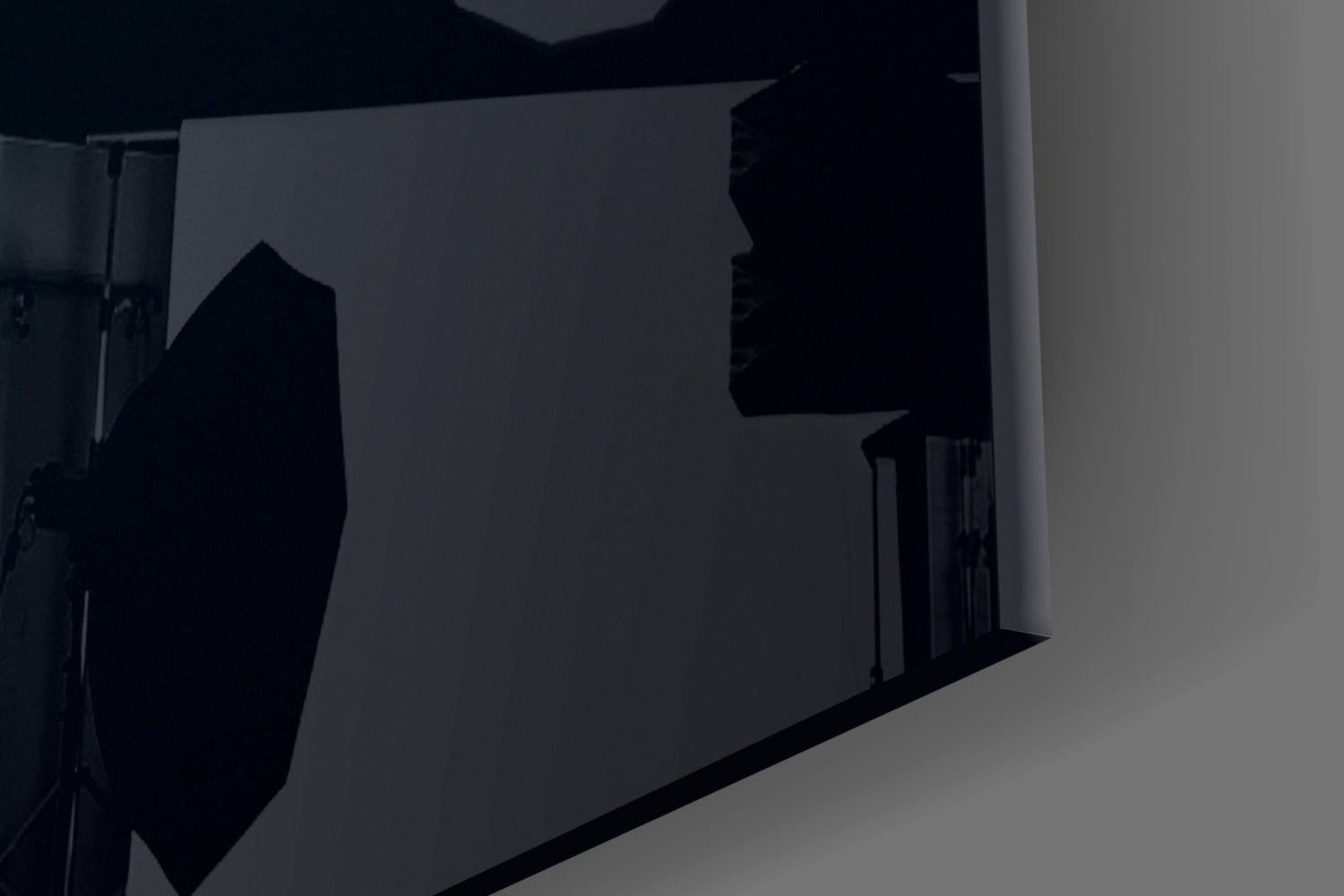 Silver Blue Leaf on Dark Navy Glass Wall Art
