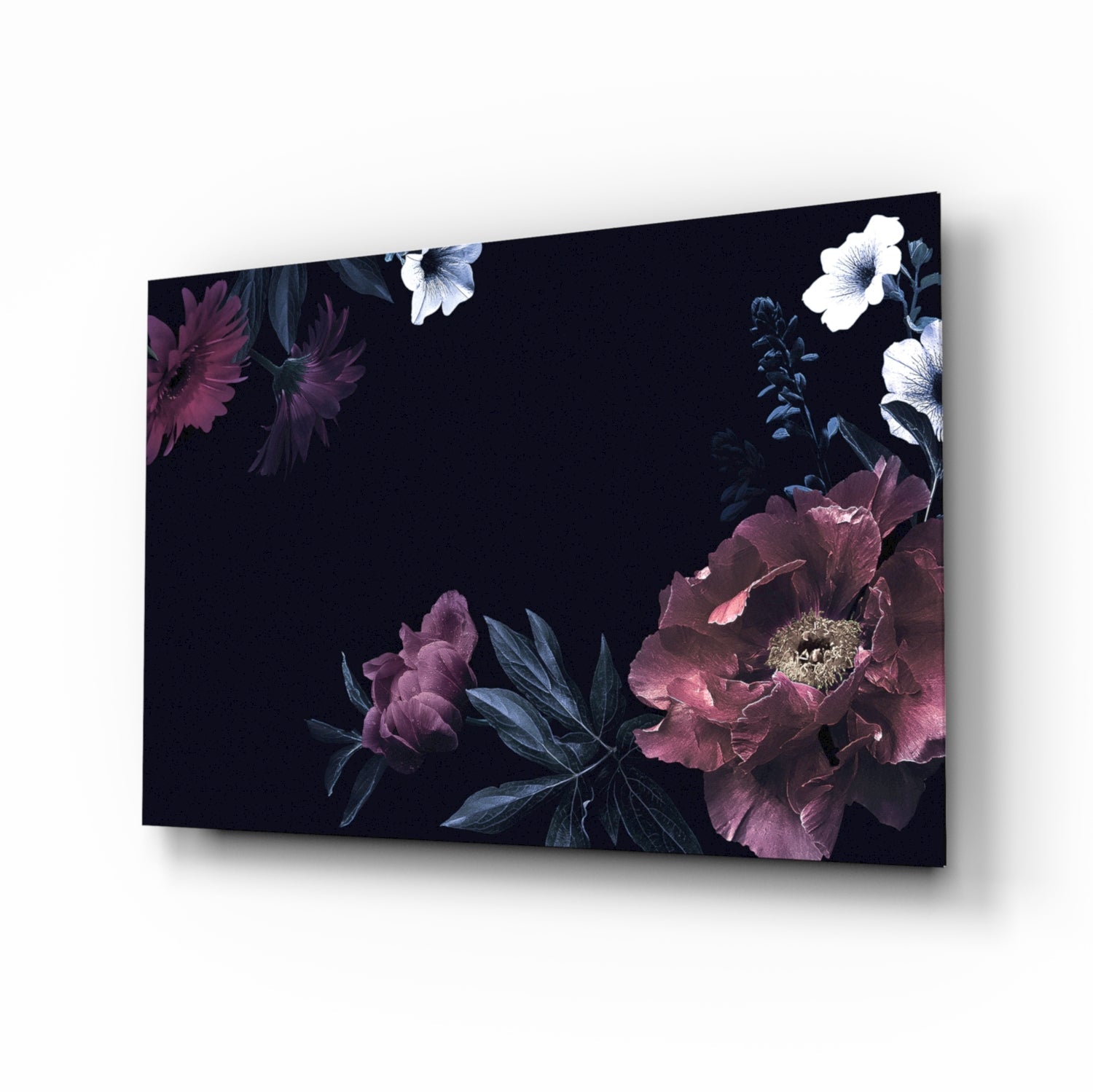 Moody Pink Peony Corner Floral Glass Wall Art