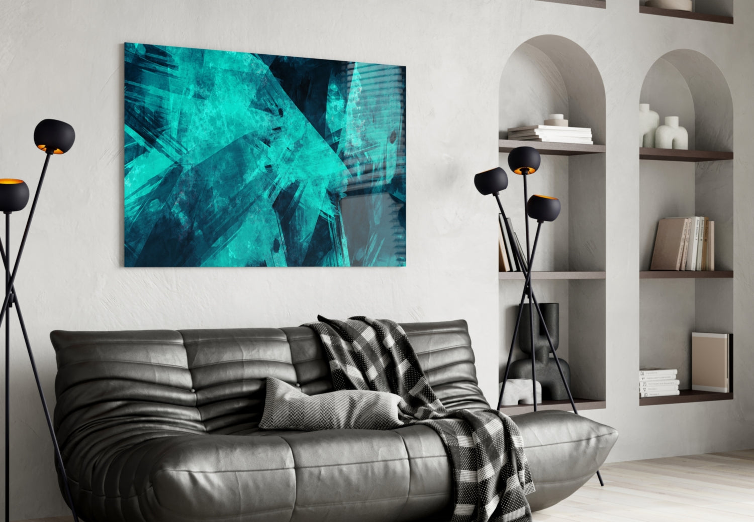 Turquoise Ice Brushstrokes Glass Wall Art