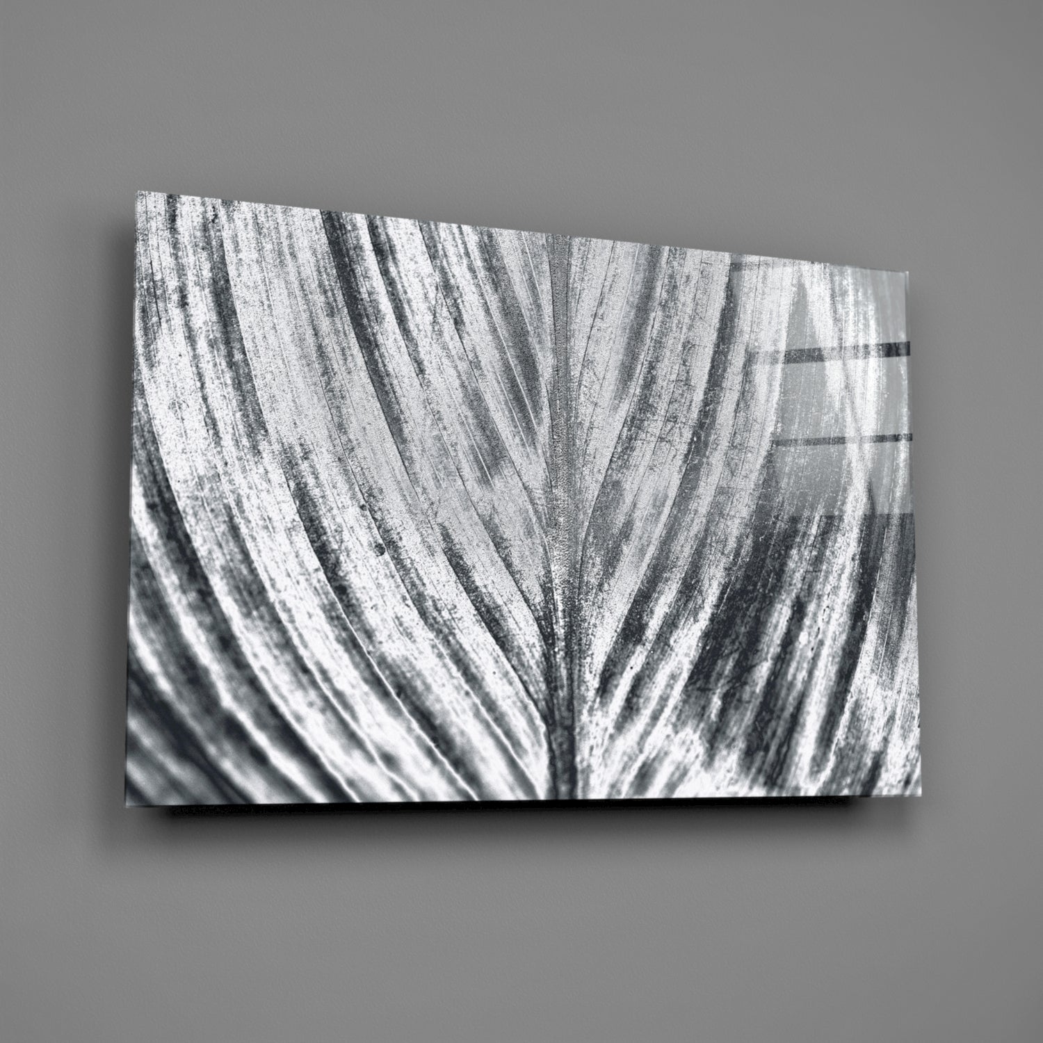 Silver Brushed Leaf Glass Wall Art