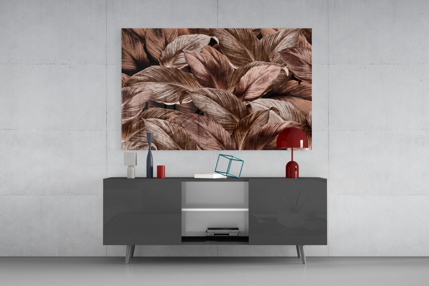 Copper Bronze Leaf Cluster Glass Wall Art