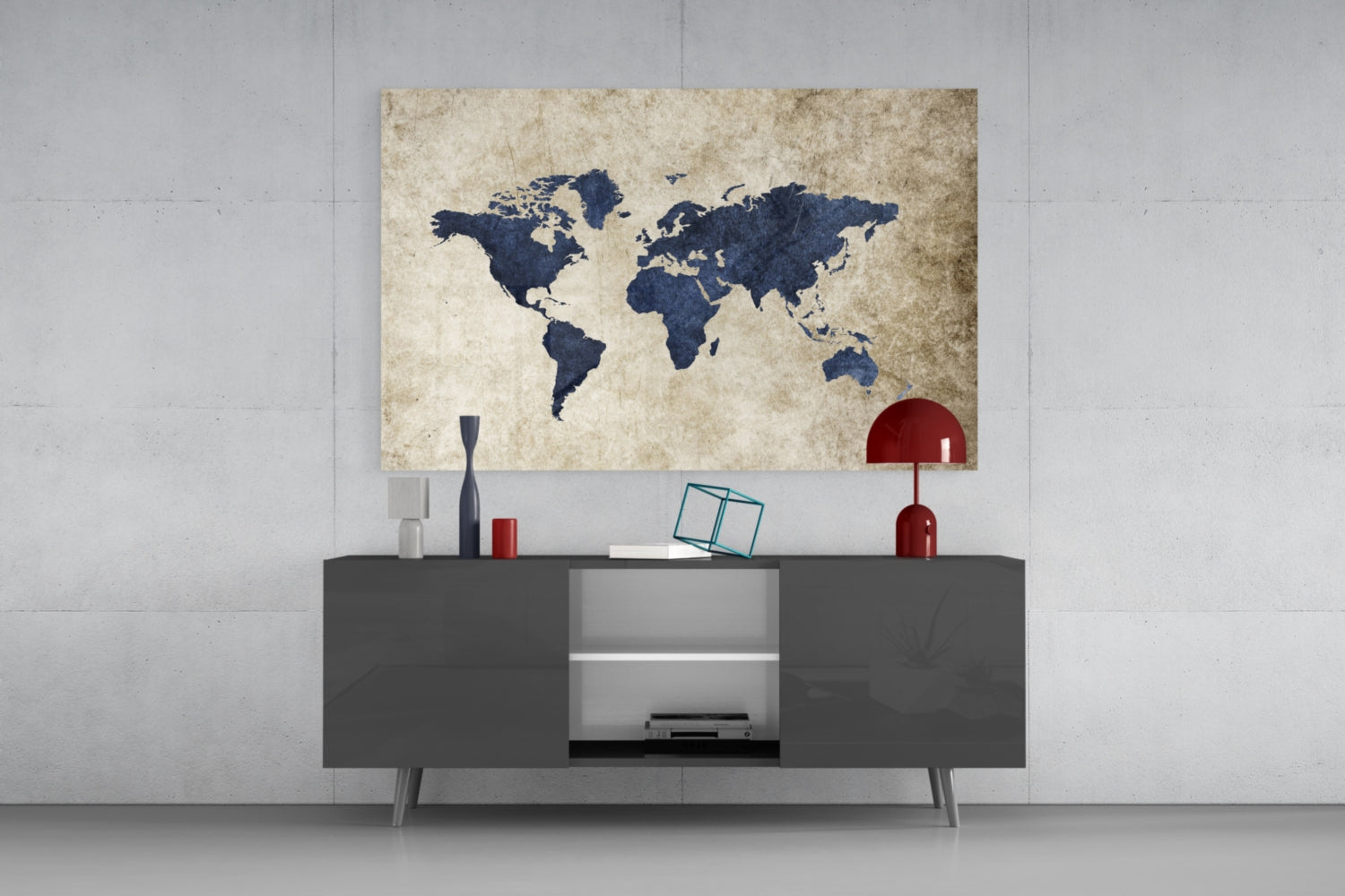 Navy Map on Aged Parchment Glass Wall Art