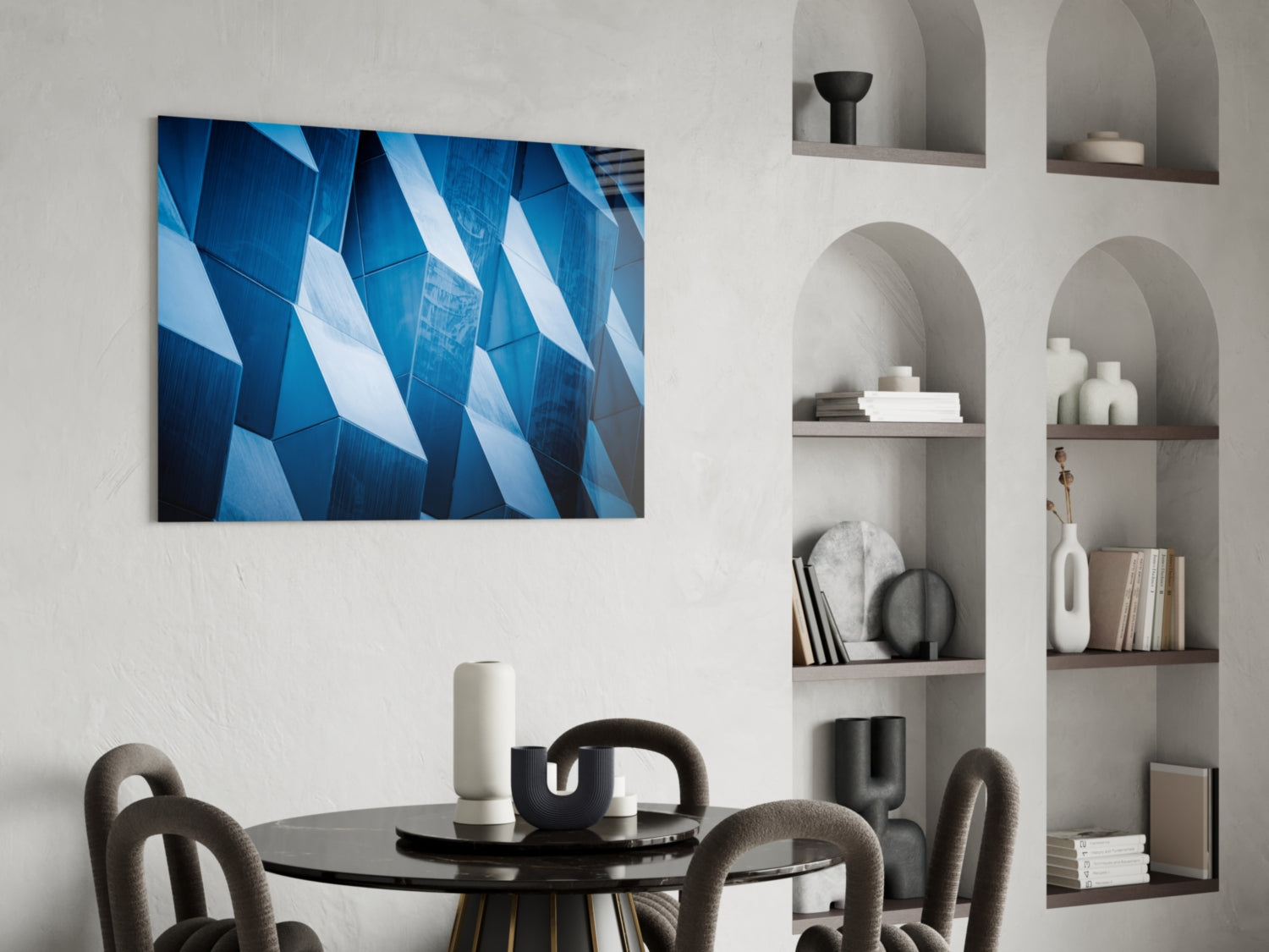 Blue Geometric Facade Panels Glass Wall Art