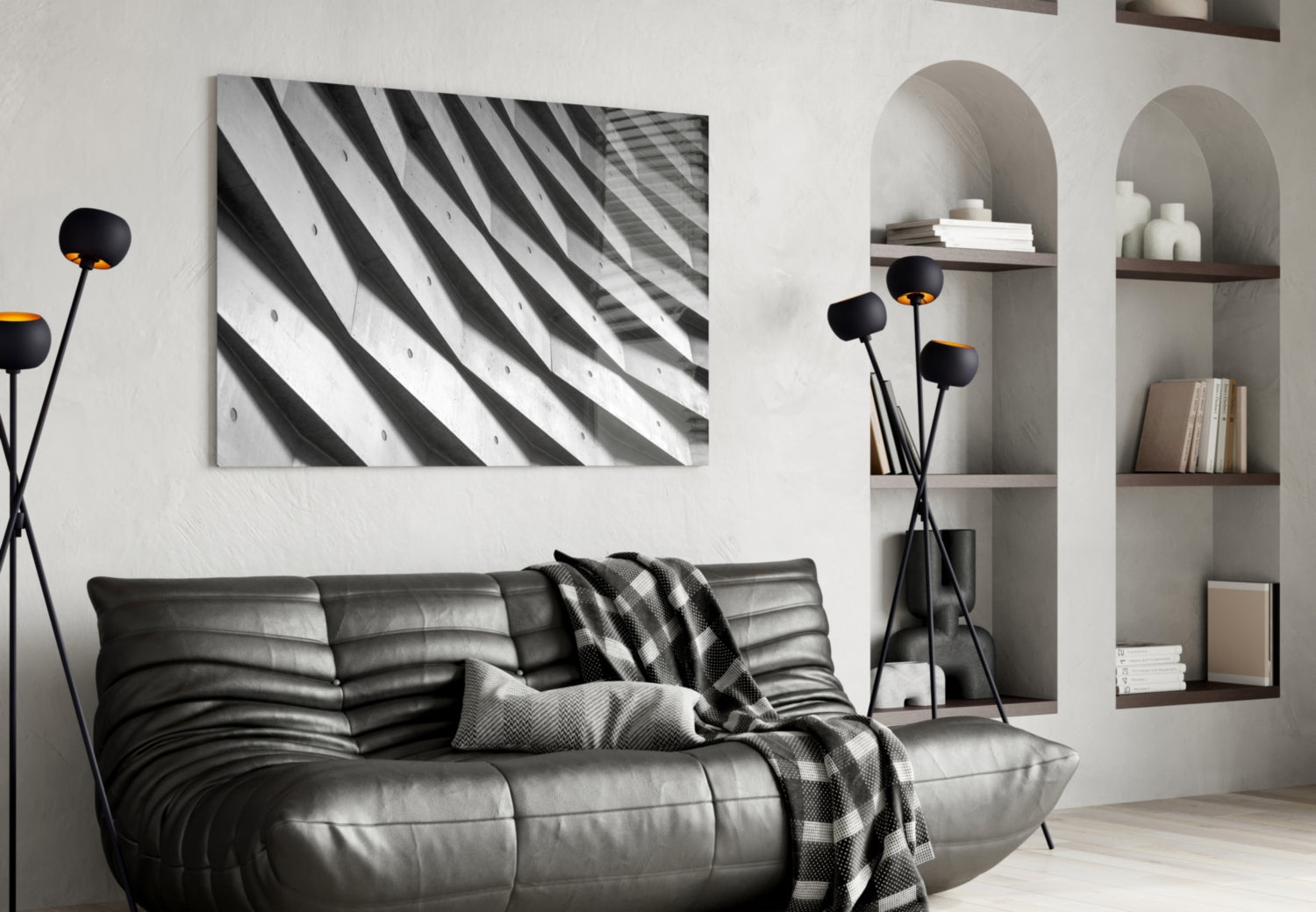 Rippled White Wall Shadows Glass Wall Art