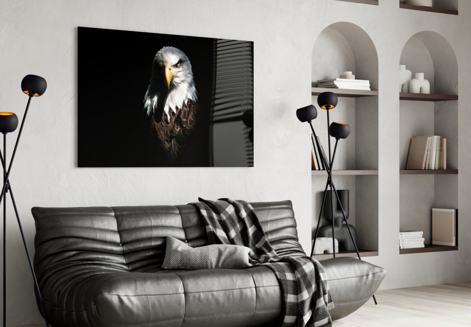 Dark Shadow Bald Eagle Glass Wall Art
