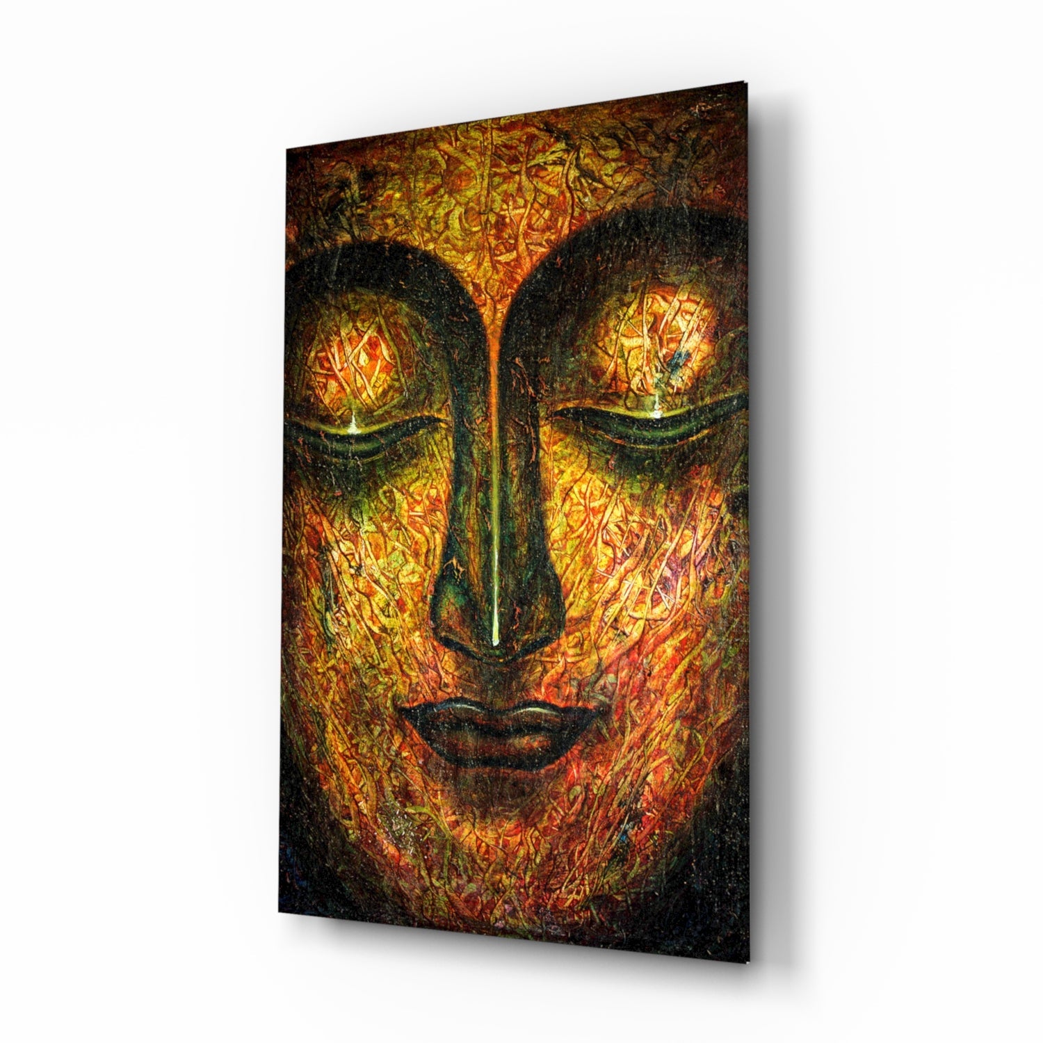 Golden Serene Buddha Face Glass Wall Art