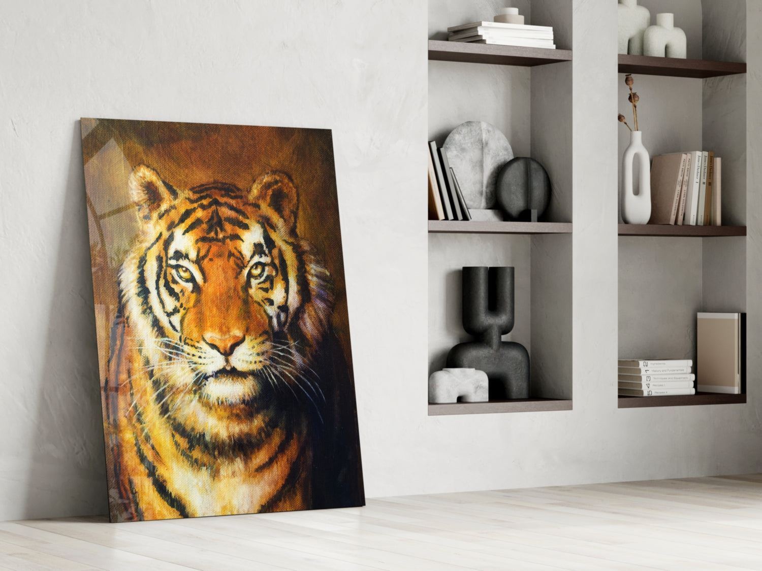 Golden Oil Painted Tiger Glass Wall Art