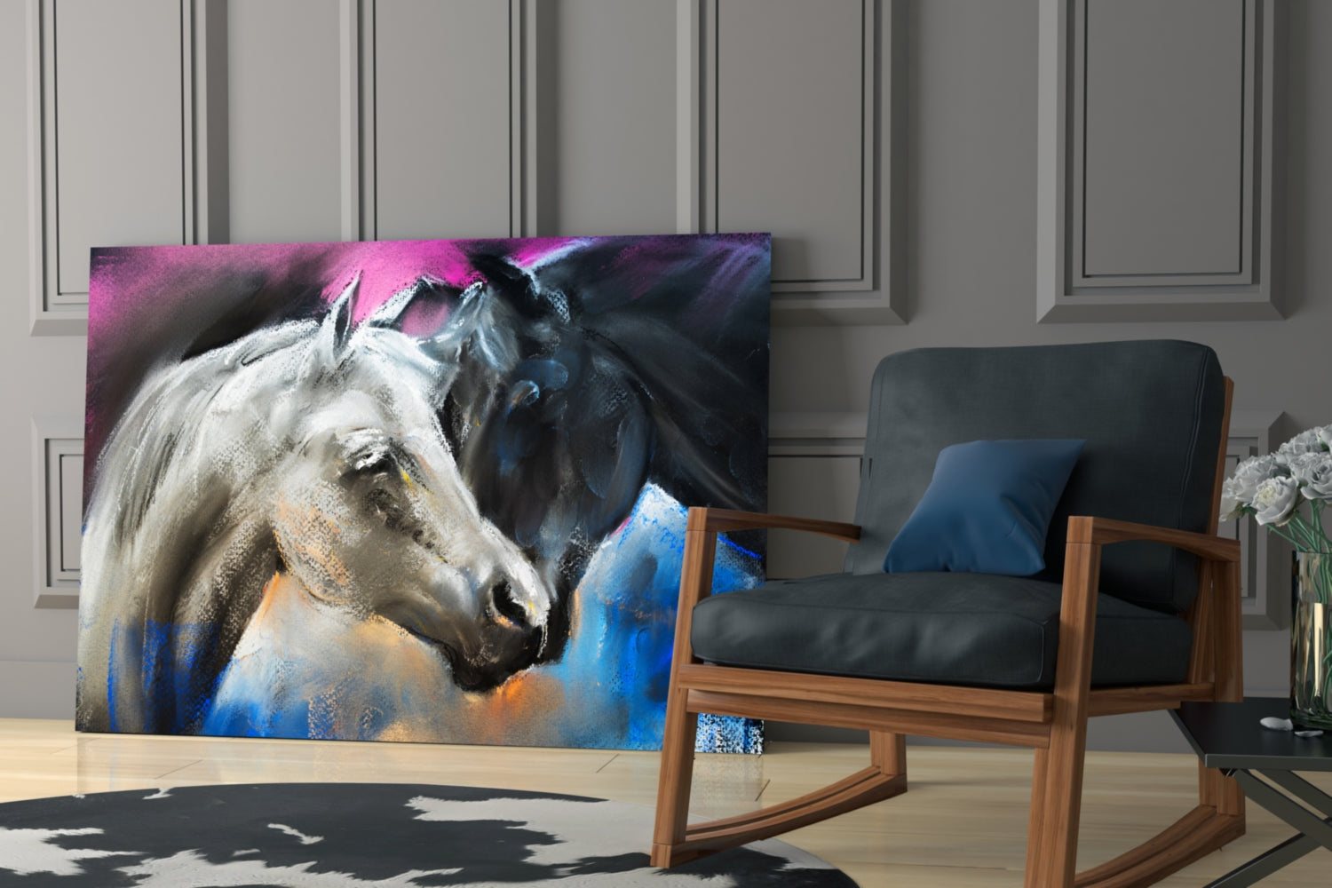 Pastel Horse Pair Embrace Glass Wall Art