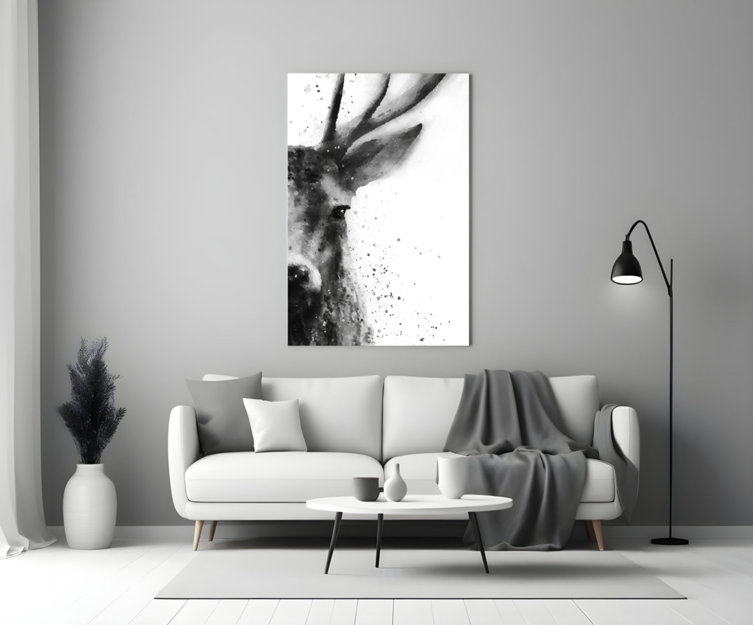 Watercolor Ink Deer Splatter Glass Wall Art