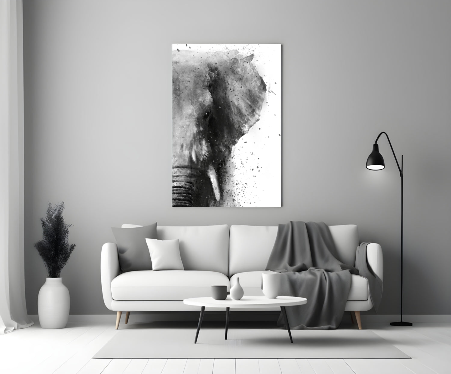 Ink Splatter Elephant Head Glass Wall Art