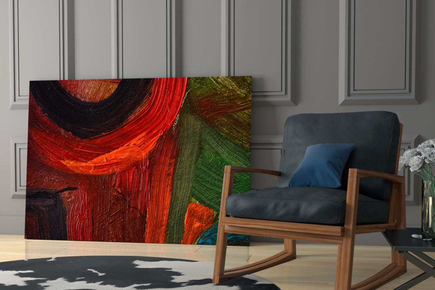 Red Green Oil Brushstroke Glass Wall Art