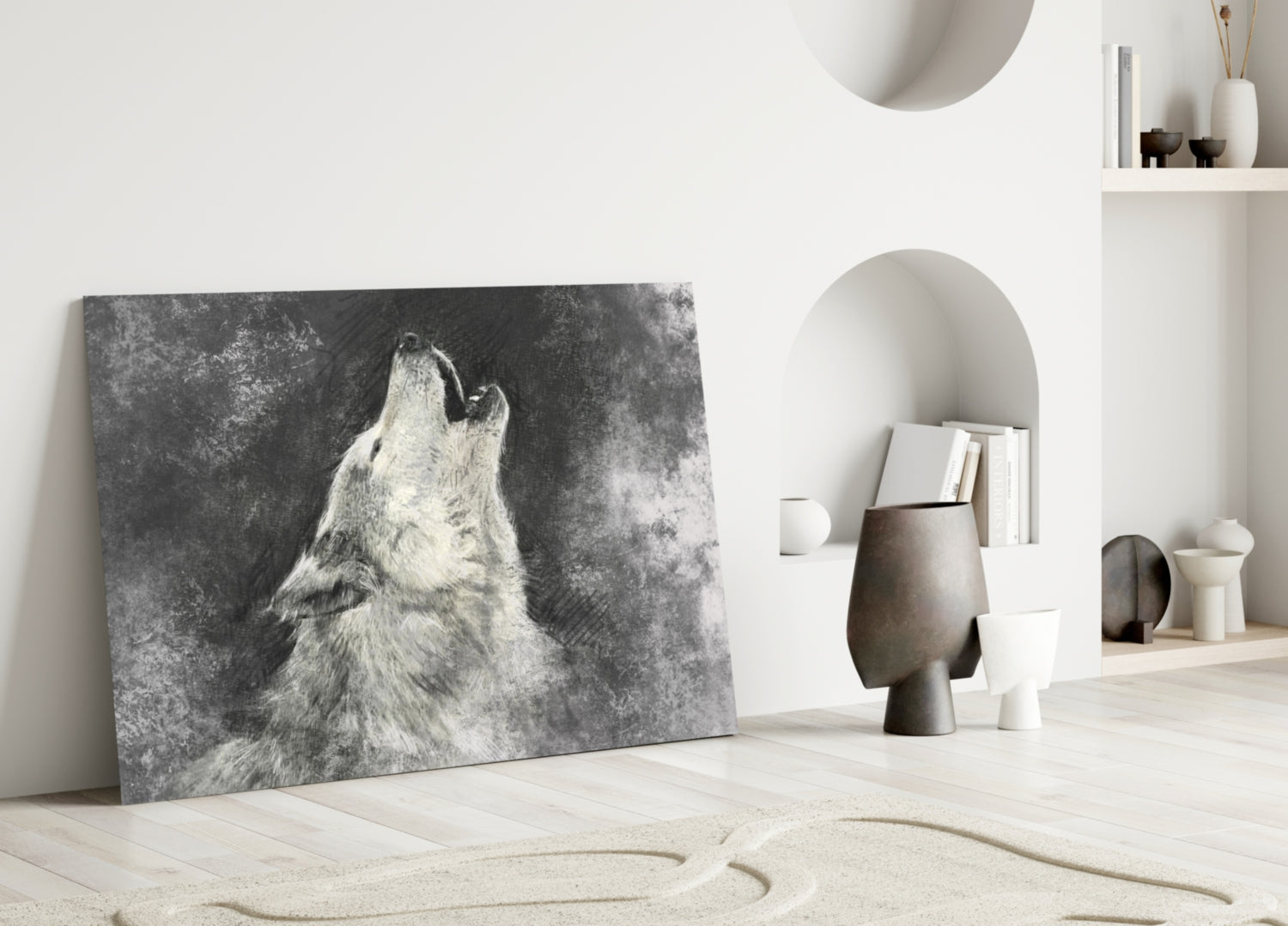 Howling Wolf Sketch Glass Wall Art