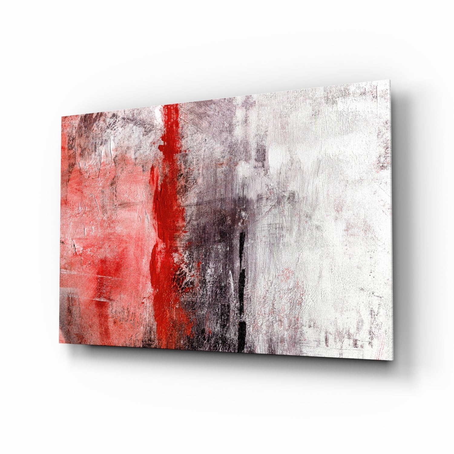 Crimson Stripe Gray Texture Glass Wall Art