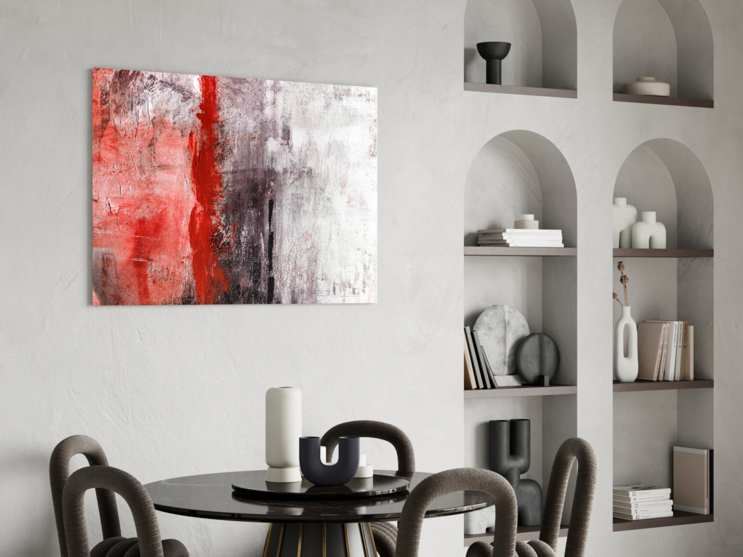 Crimson Stripe Gray Texture Glass Wall Art