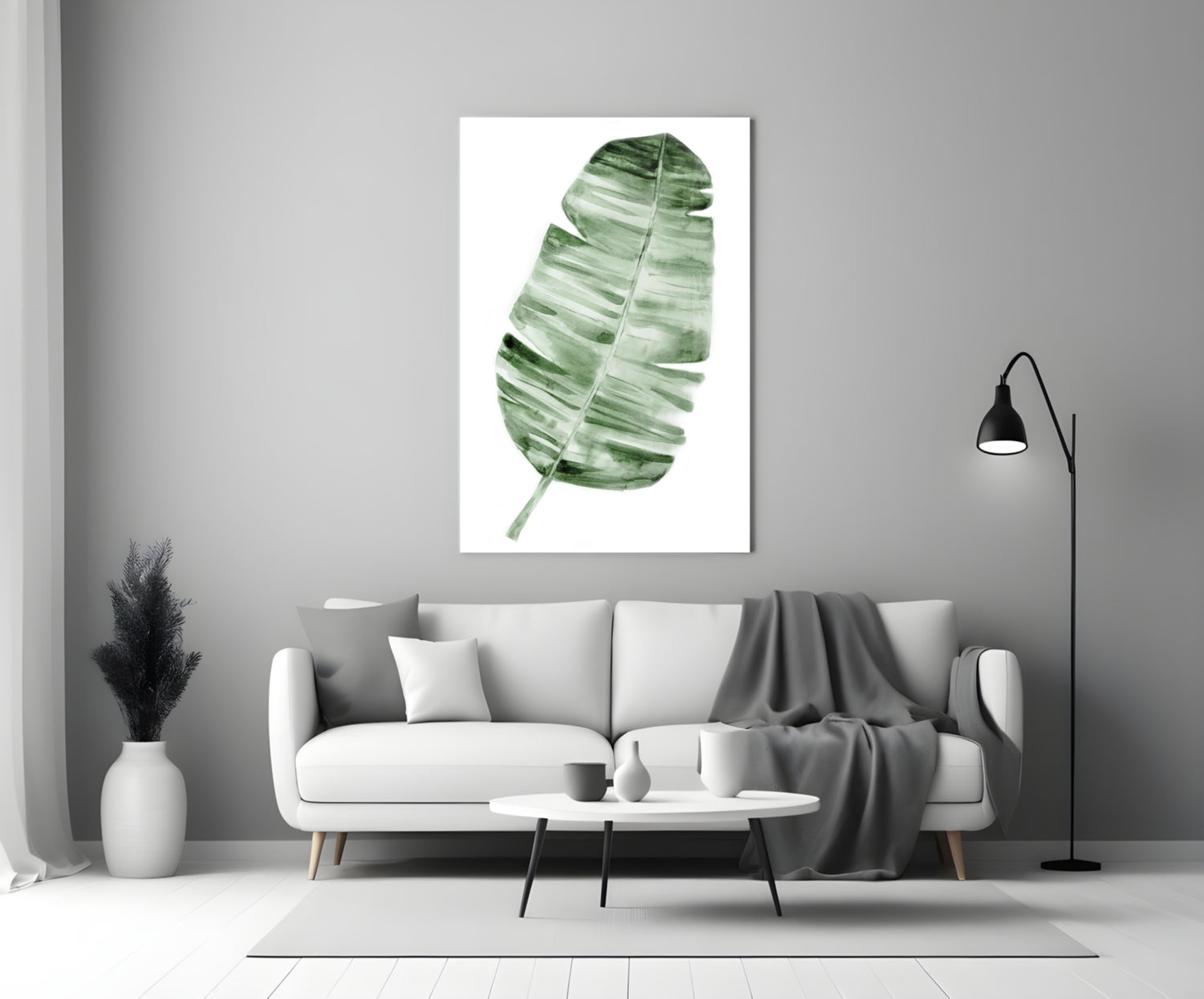 Green Watercolor Banana Leaf Glass Wall Art
