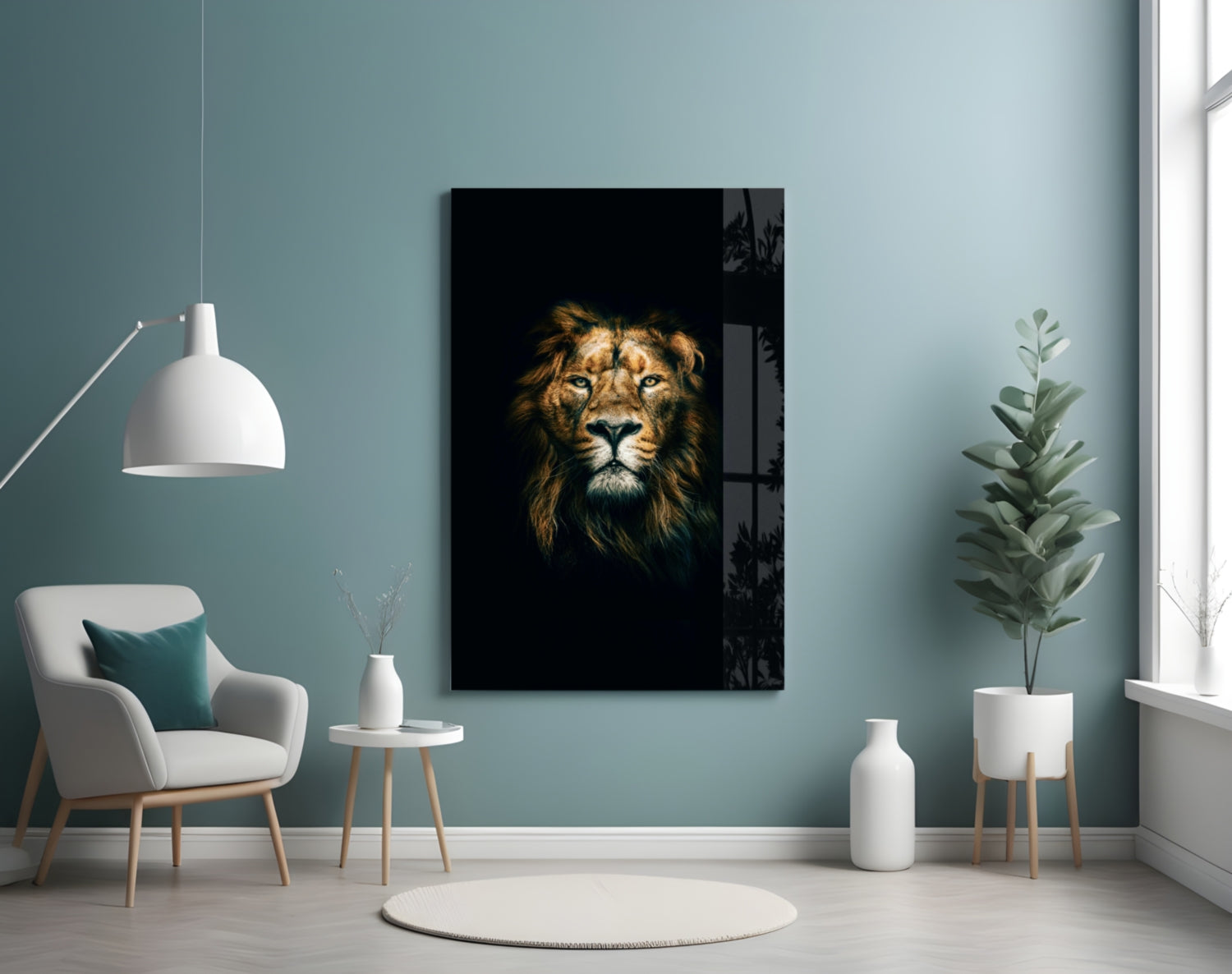 Golden Mane Lion Portrait Glass Wall Art
