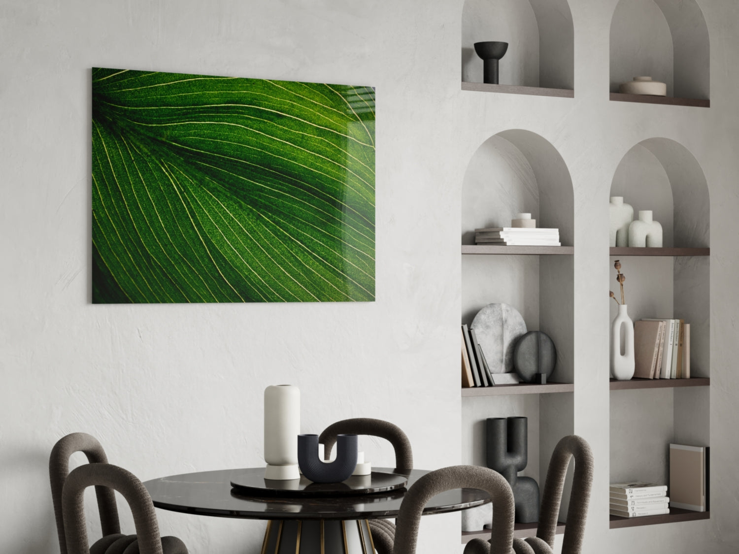 Radiating Green Leaf Vein Lines Glass Wall Art