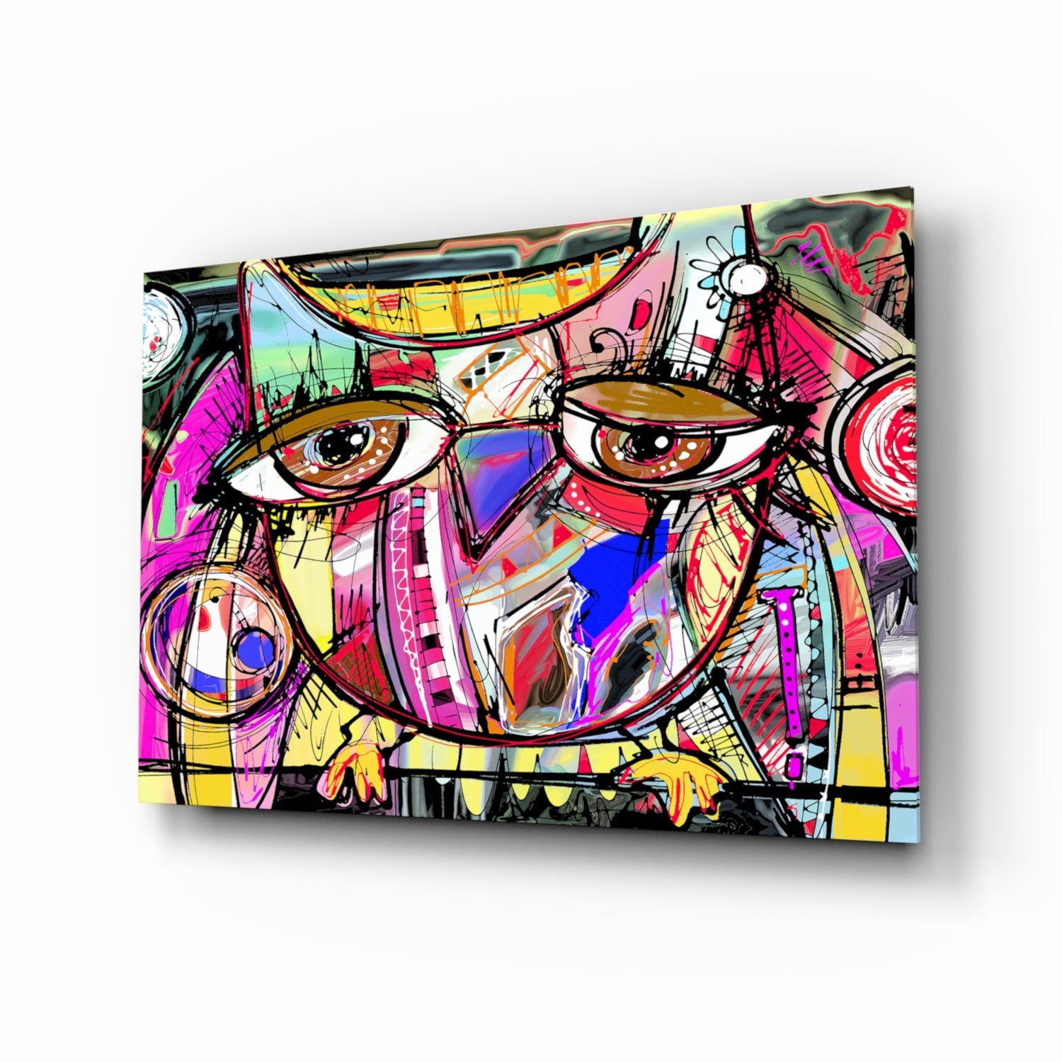 Abstract Owl Glass Wall Art