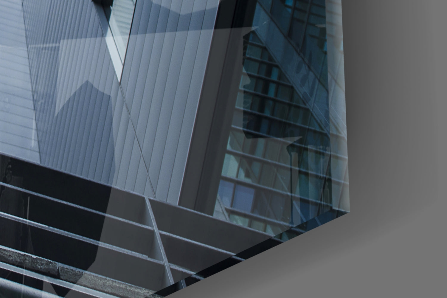 Blue Gray Skyscrapers Seen From Below Glass Wall Art