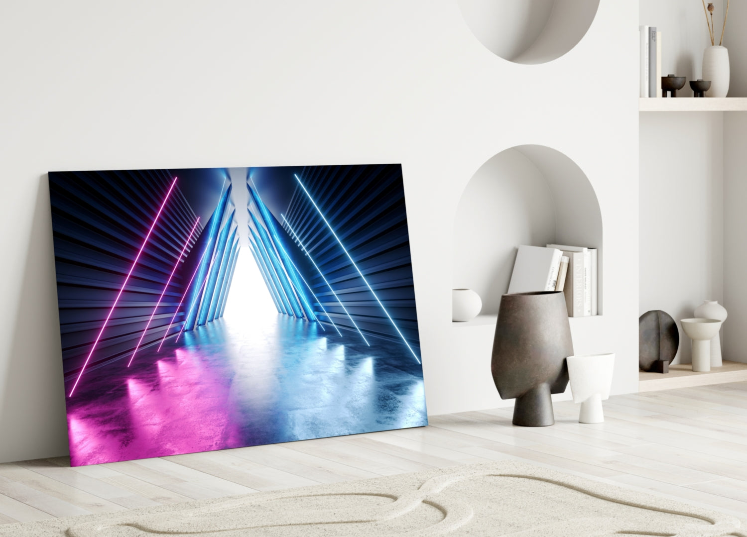 Neon Apex Triangle Corridor Glass Wall Art