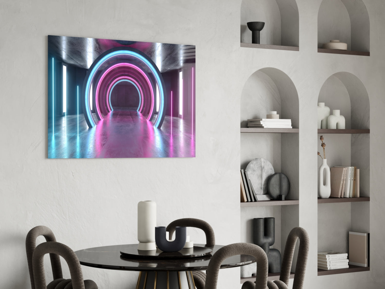 Concentric Neon Arch Tunnel Glass Wall Art