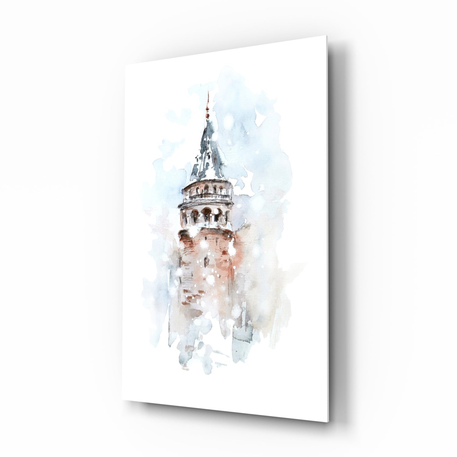 Soft Watercolor Galata Tower Glass Wall Art
