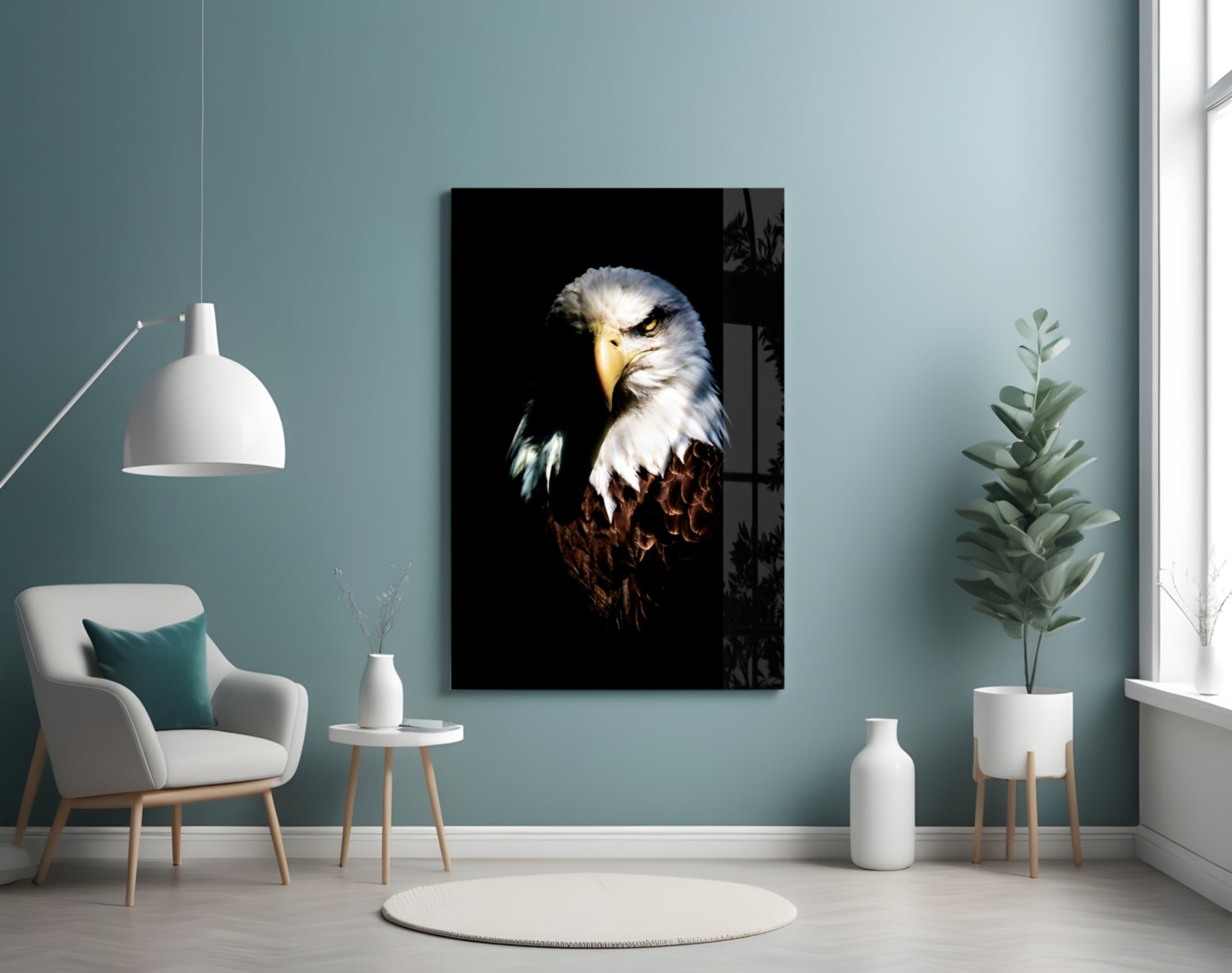Fierce Bald Eagle Portrait Glass Wall Art