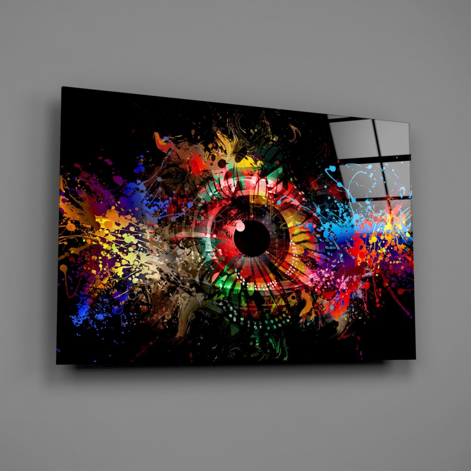 Splatter Paint Eye Explosion Glass Wall Art