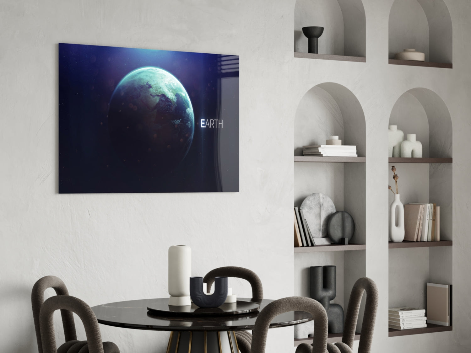 Glowing Earth Planet Text Glass Wall Art