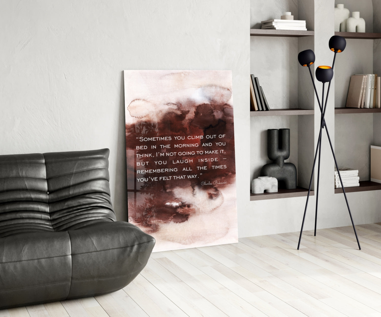 Burgundy Watercolor Morning Quote Glass Wall Art