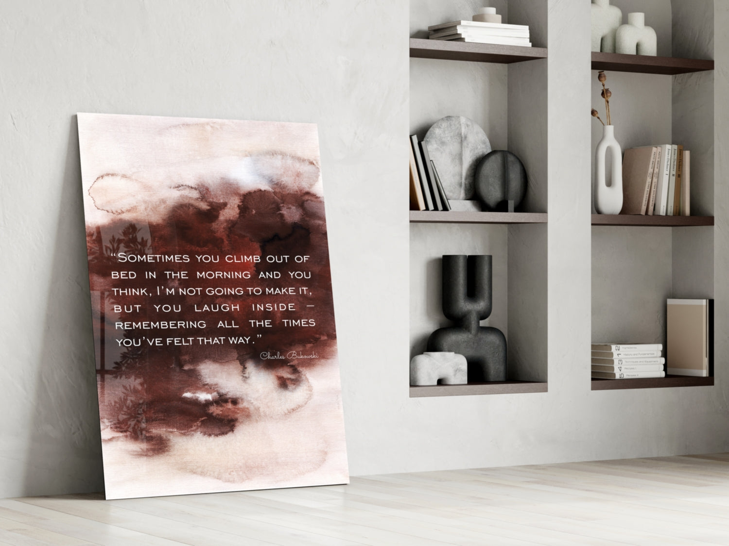 Burgundy Watercolor Morning Quote Glass Wall Art