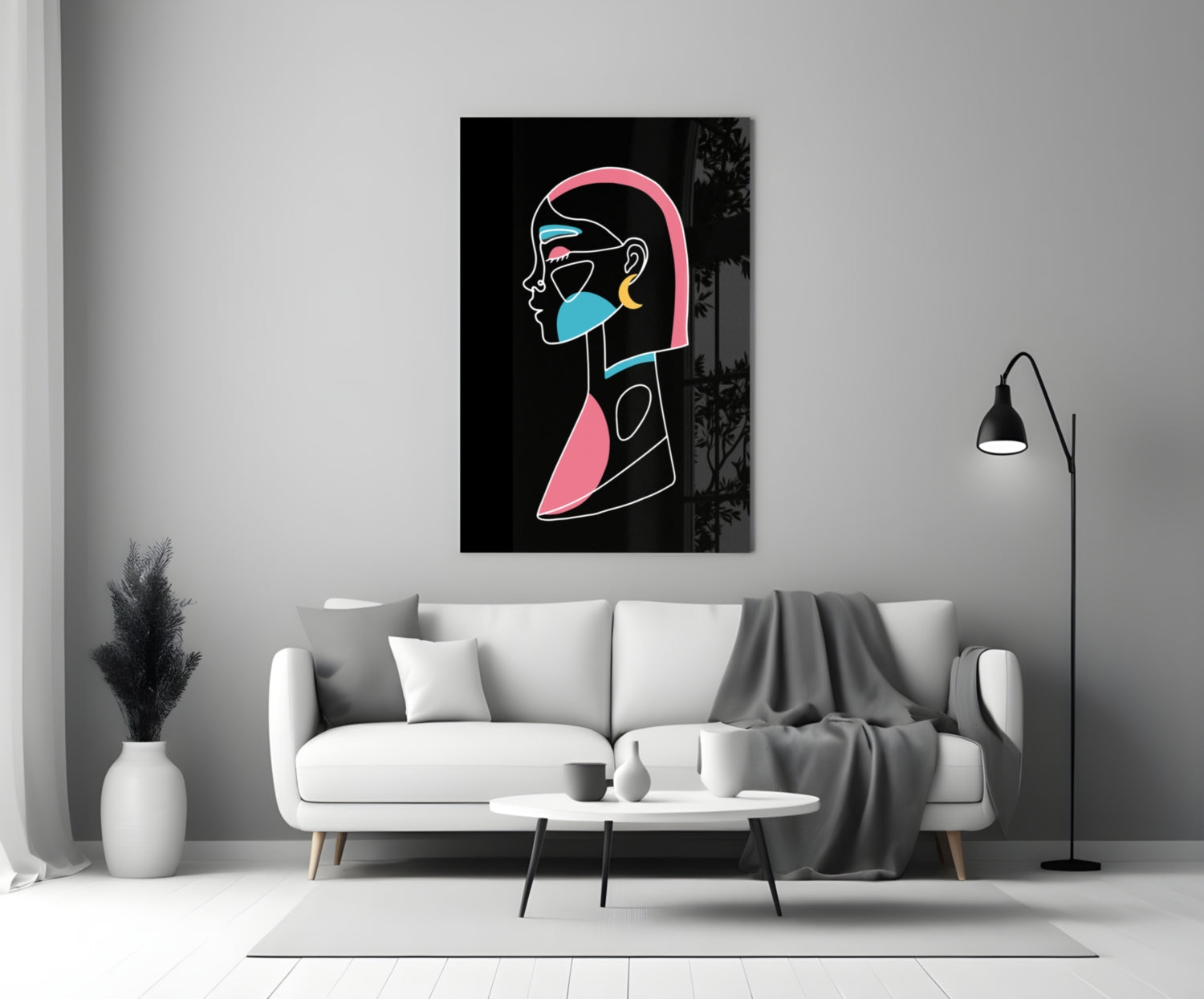 Pink Hair Profile Face Glass Wall Art