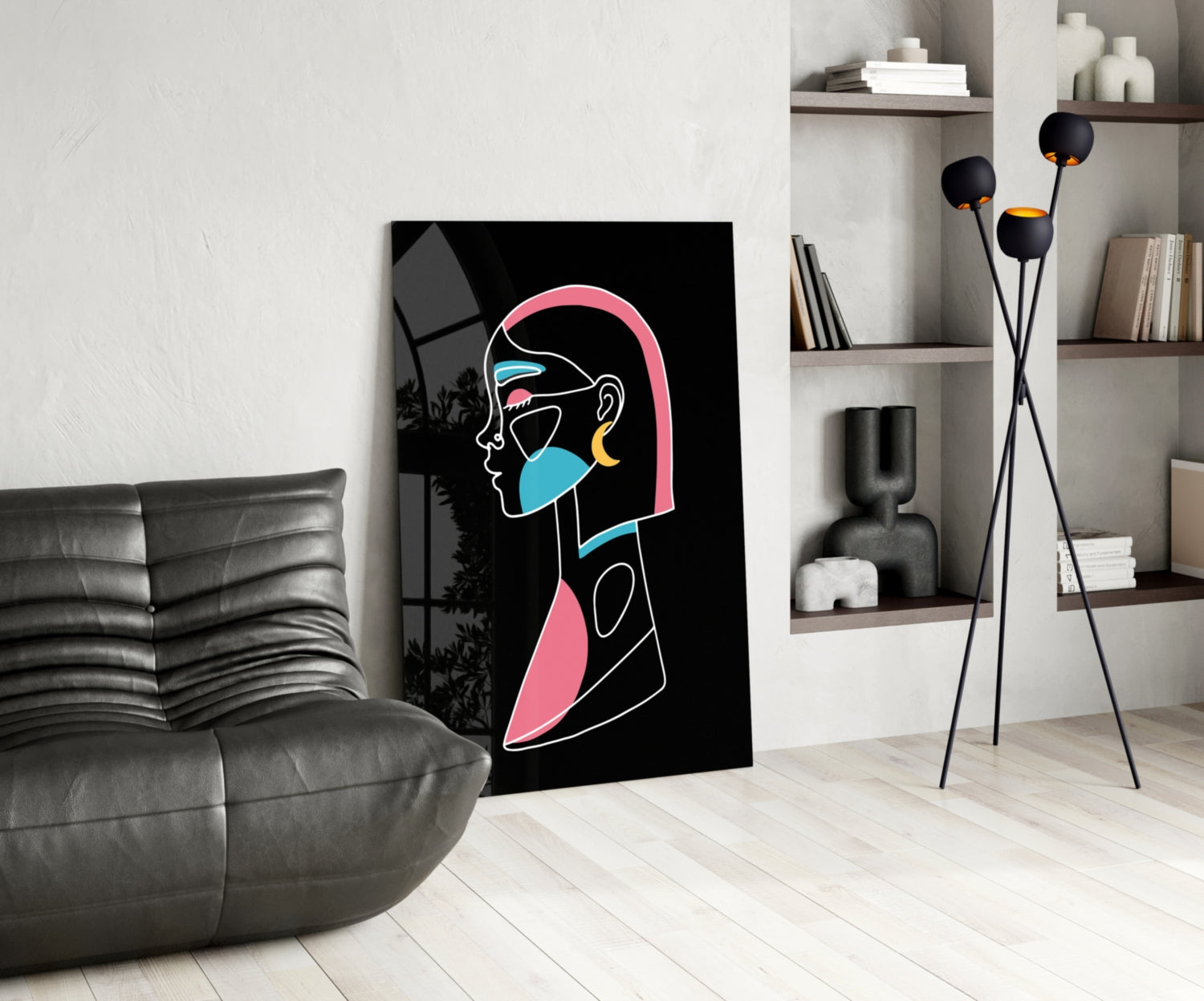 Pink Hair Profile Face Glass Wall Art
