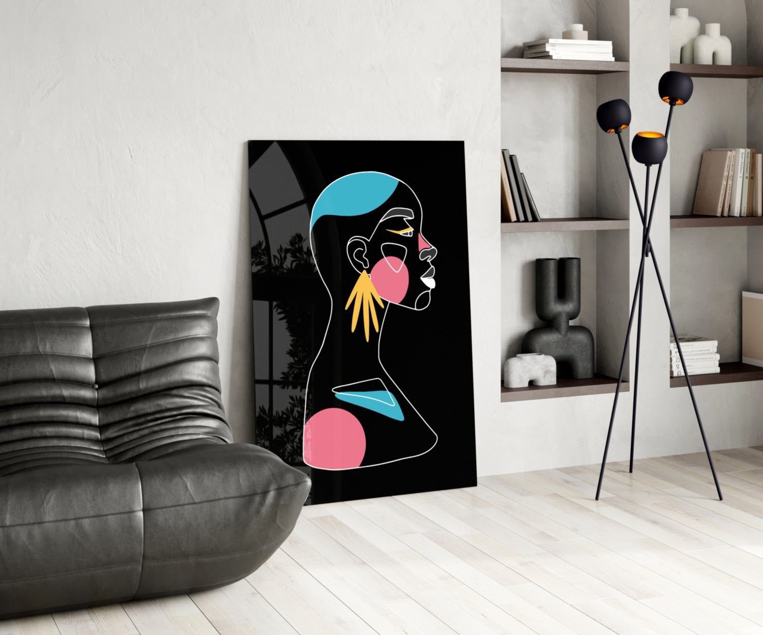 Yellow Hand Earring Profile Glass Wall Art