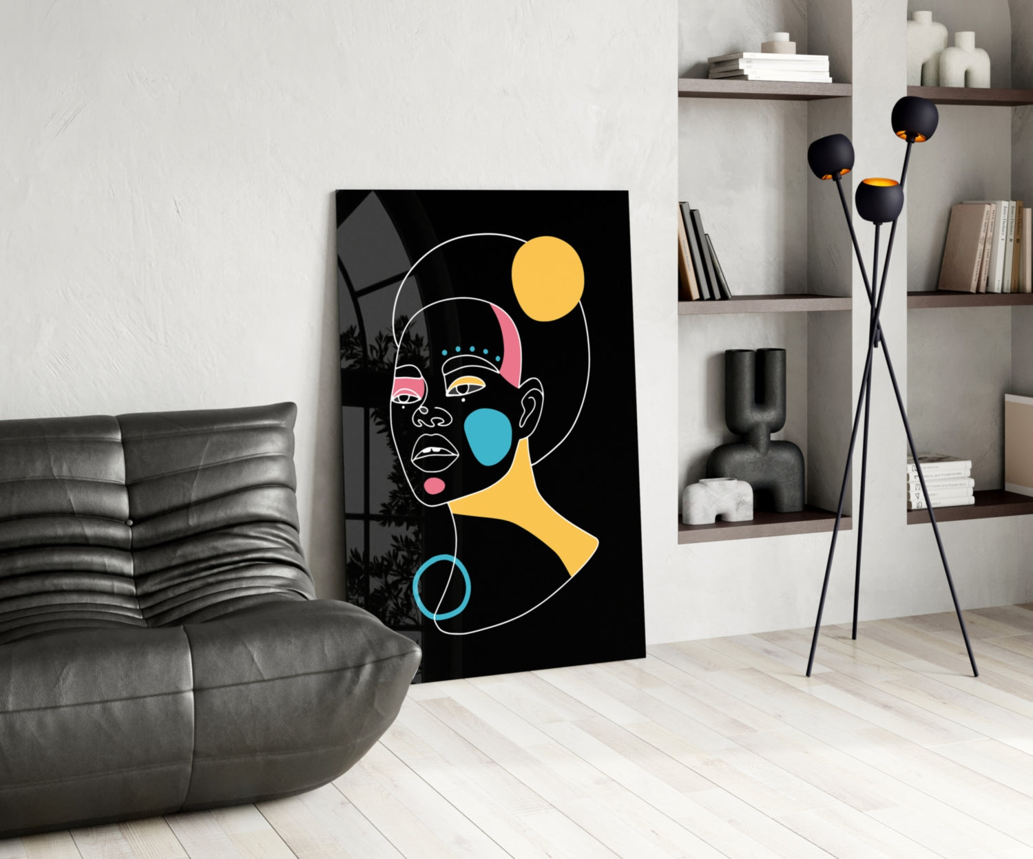 Yellow Moon Top Knot Woman Glass Wall Art